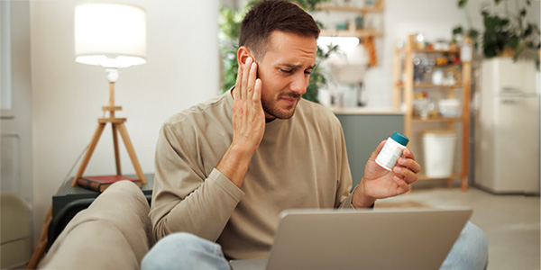 Man with ear ache talking to doctor on computer